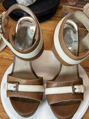 MICHAEL Michael Kors Grace Tan & Cream Leather Platform Sandals